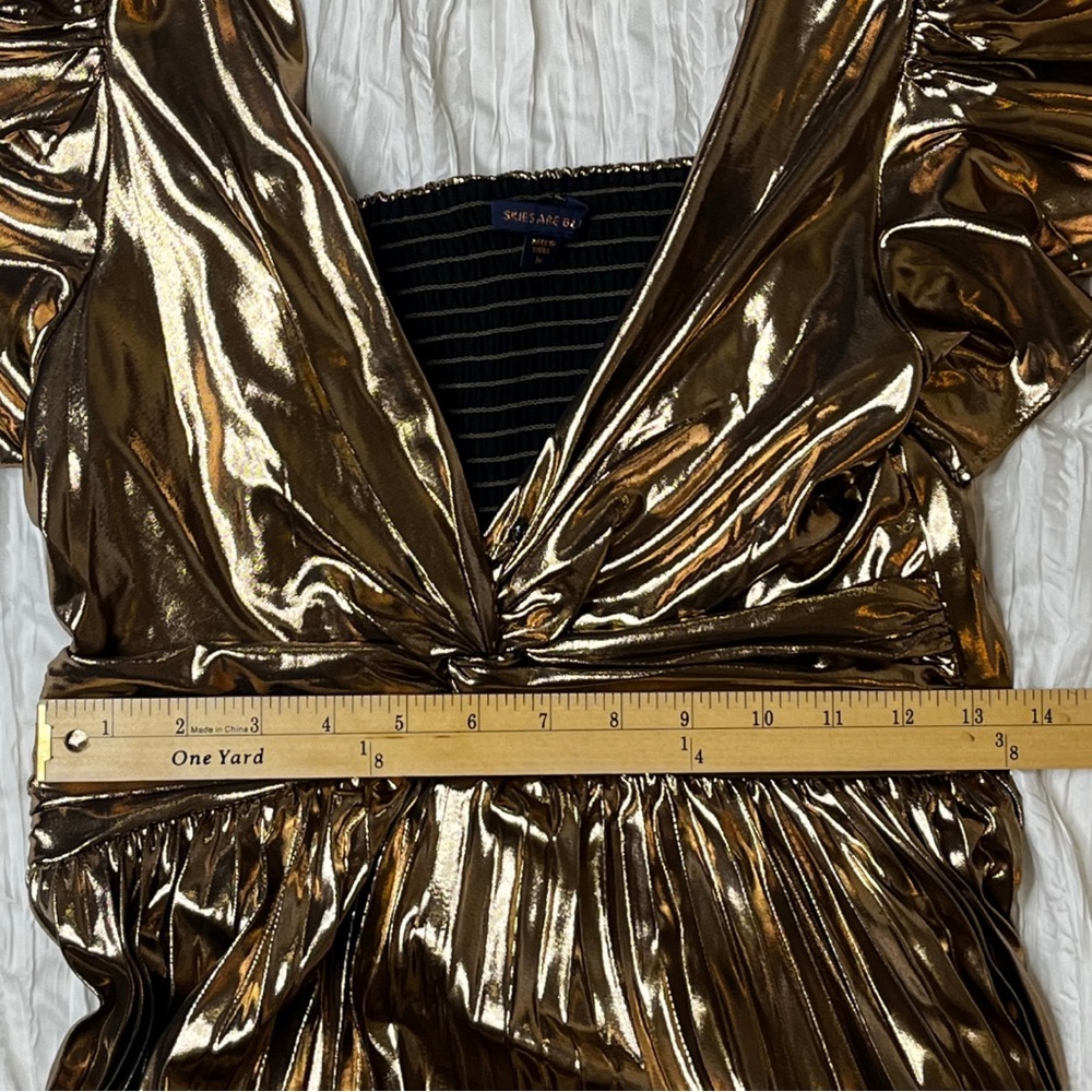 Skies Are Blue Metallic Bronze Twist-Front Pleated Maxi Dress - Picture 12 of 12